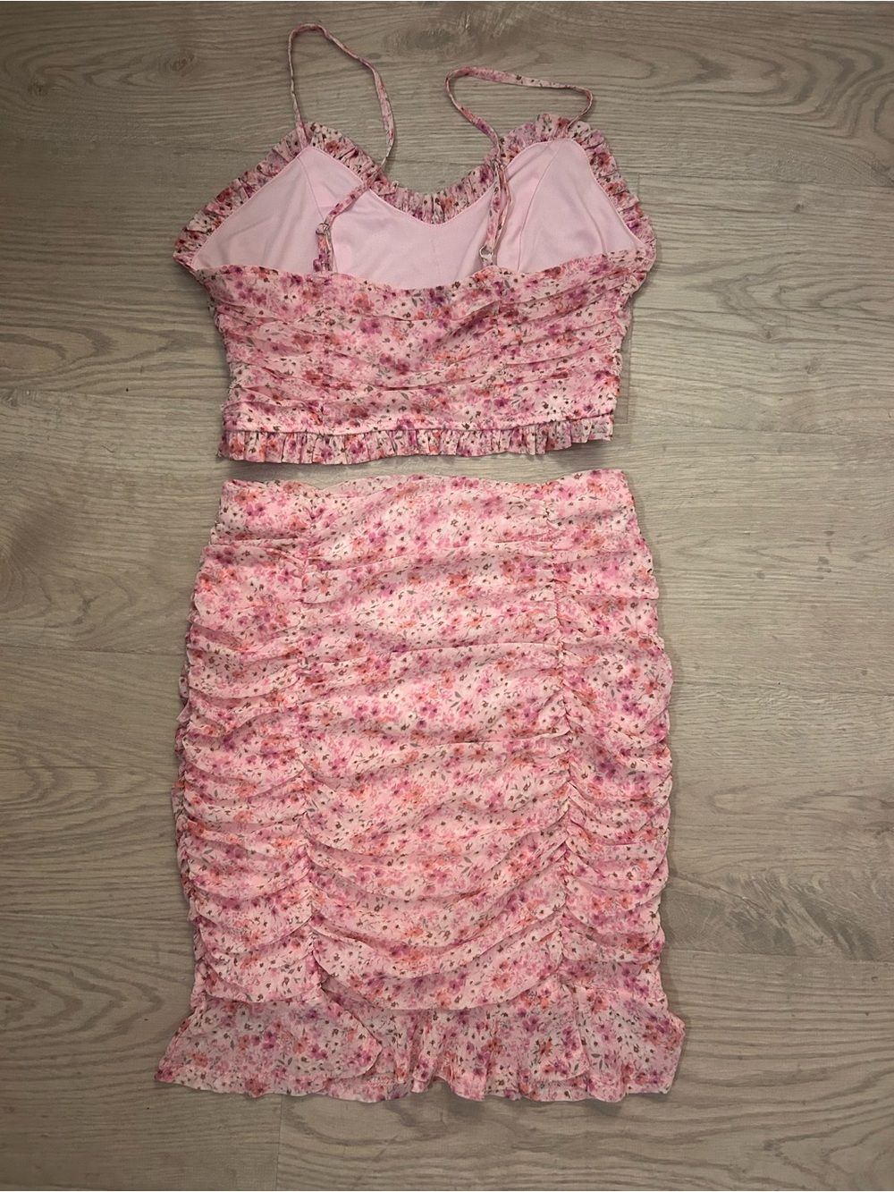 Pink Floral IRIS Ruched Two-Piece Set - Picture 2 of 3